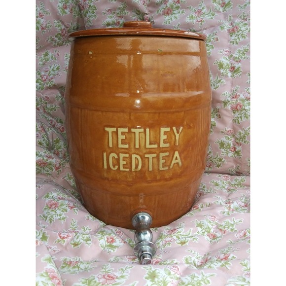 Vintage Tetley Sweet ICED TEA BARREL Display Watt Pottery Dispenser Advertising!